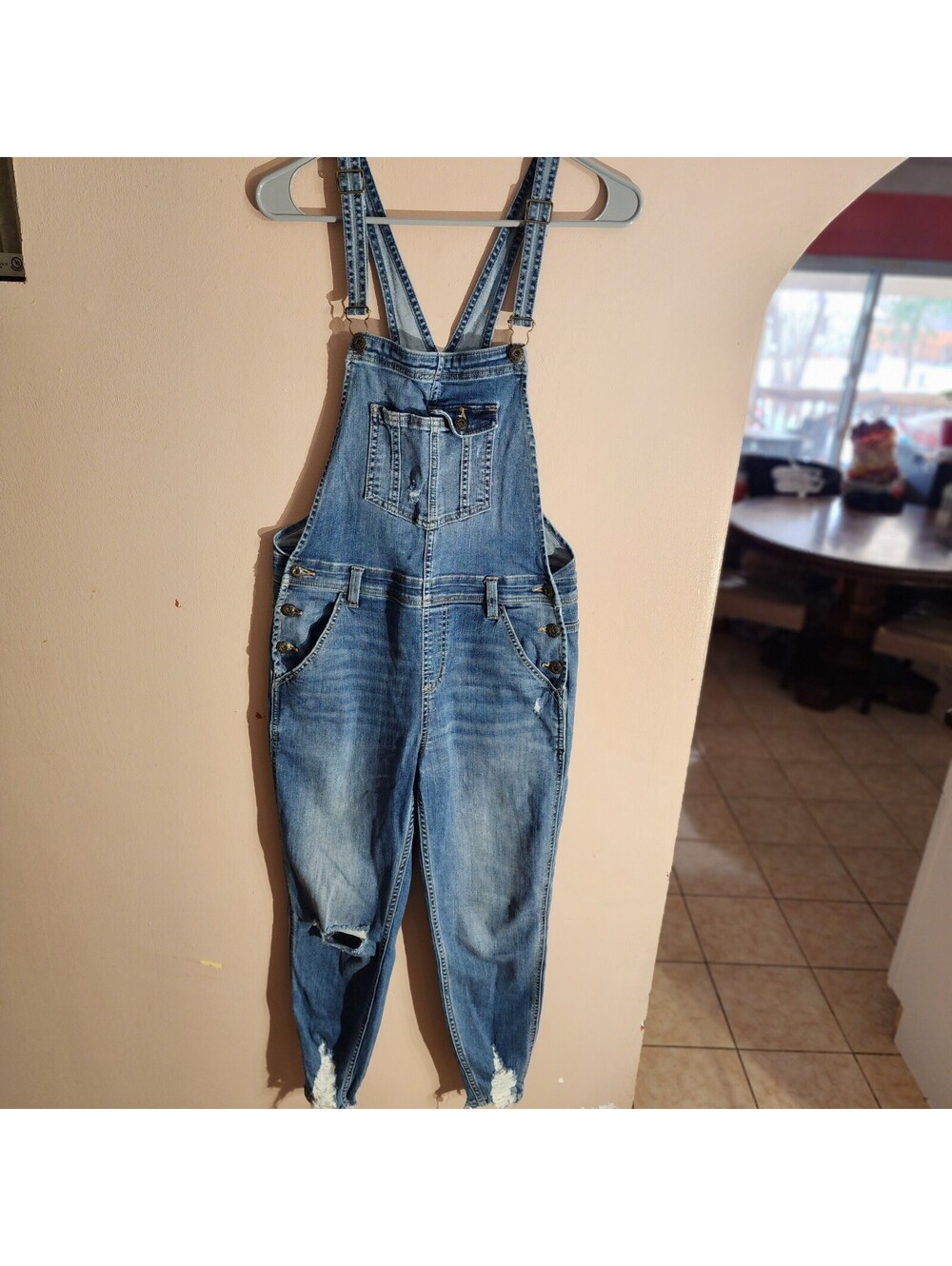 Sneak Peek Distressed Denim Overall Jumpsuit Women's Size S Blue